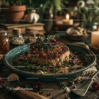 Rustic Meatloaf with Herbs Garnish in Warm Kitchen Setting
