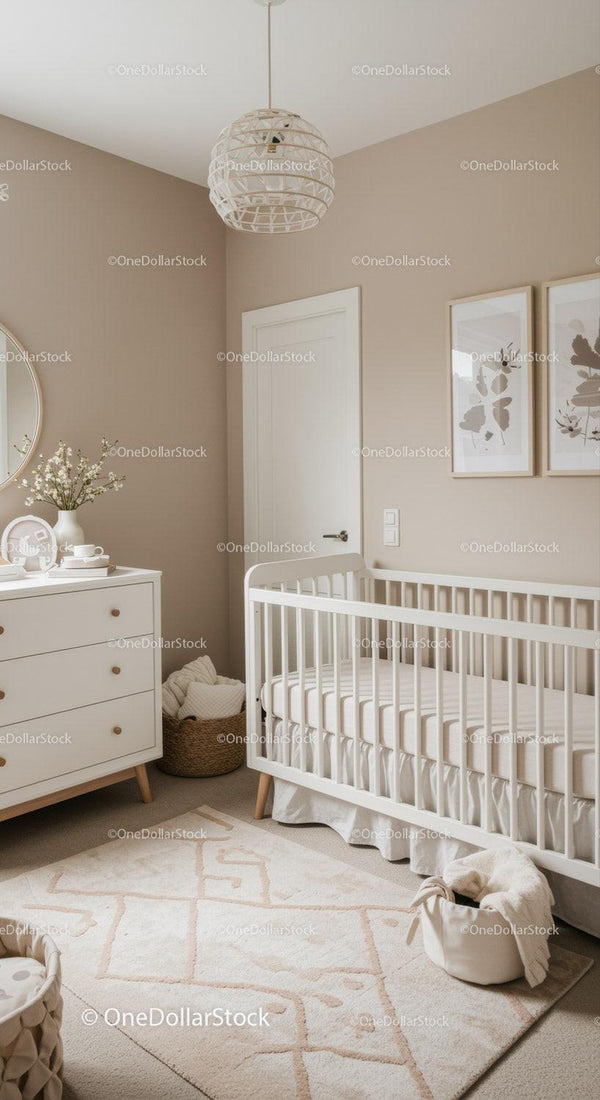 Elegant Nursery Room with White Crib and Neutral Decor