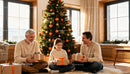 Family Enjoying Christmas Morning with Gifts by Tree