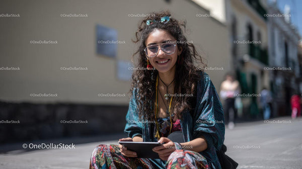 Young Woman Smiling in Casual Urban Outfit on City Street