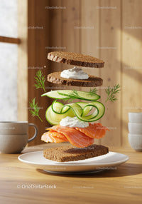 Open Faced Salmon Sandwich with Fresh Cucumber and Dill