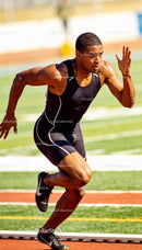 Athlete sprinting powerfully on outdoor track