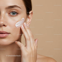 Close-up of Woman Applying Moisturizer on Cheek for Healthy Glowing Skin