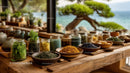 Herb and Spice Display at Seaside Market with Ocean View