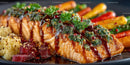 Gourmet Salmon Fillet with Fresh Herbs and Colorful Vegetables
