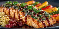 Gourmet Salmon Fillet with Fresh Herbs and Colorful Vegetables