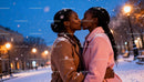 Romantic Winter Kiss Between Two Women Outdoors