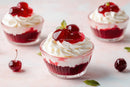 Cherry Parfait with Whipped Cream and Red Cherries in Glass