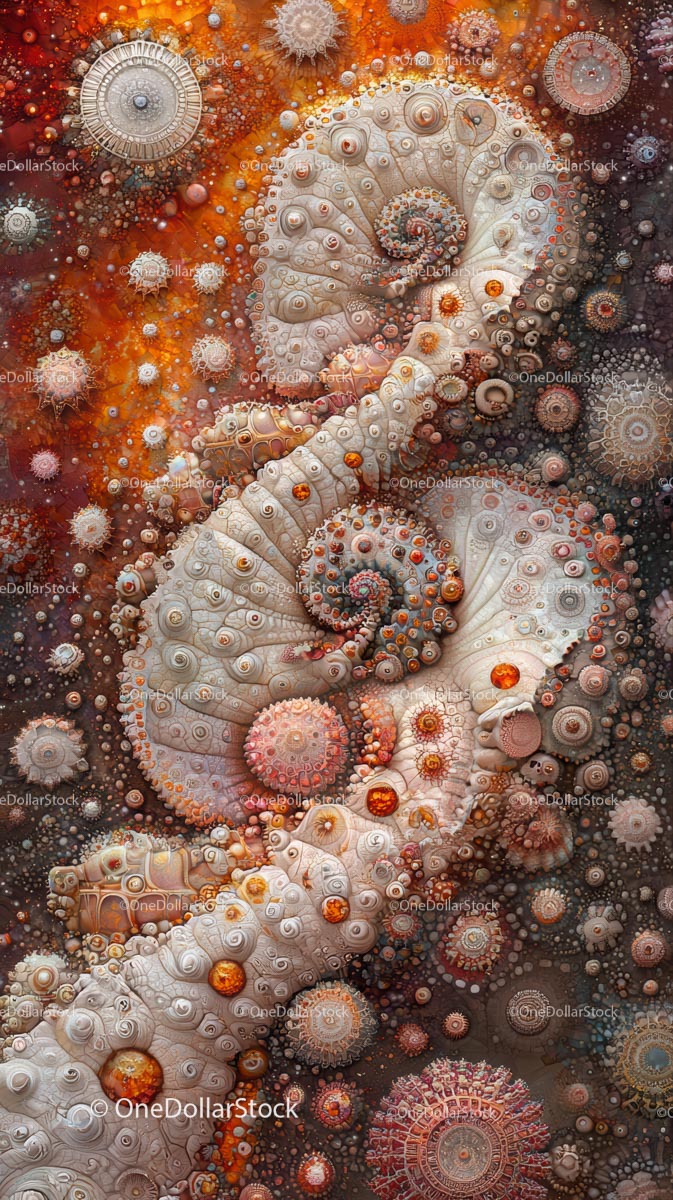 Magnificent Spiral Seashells and Marine Life Underwater Scene