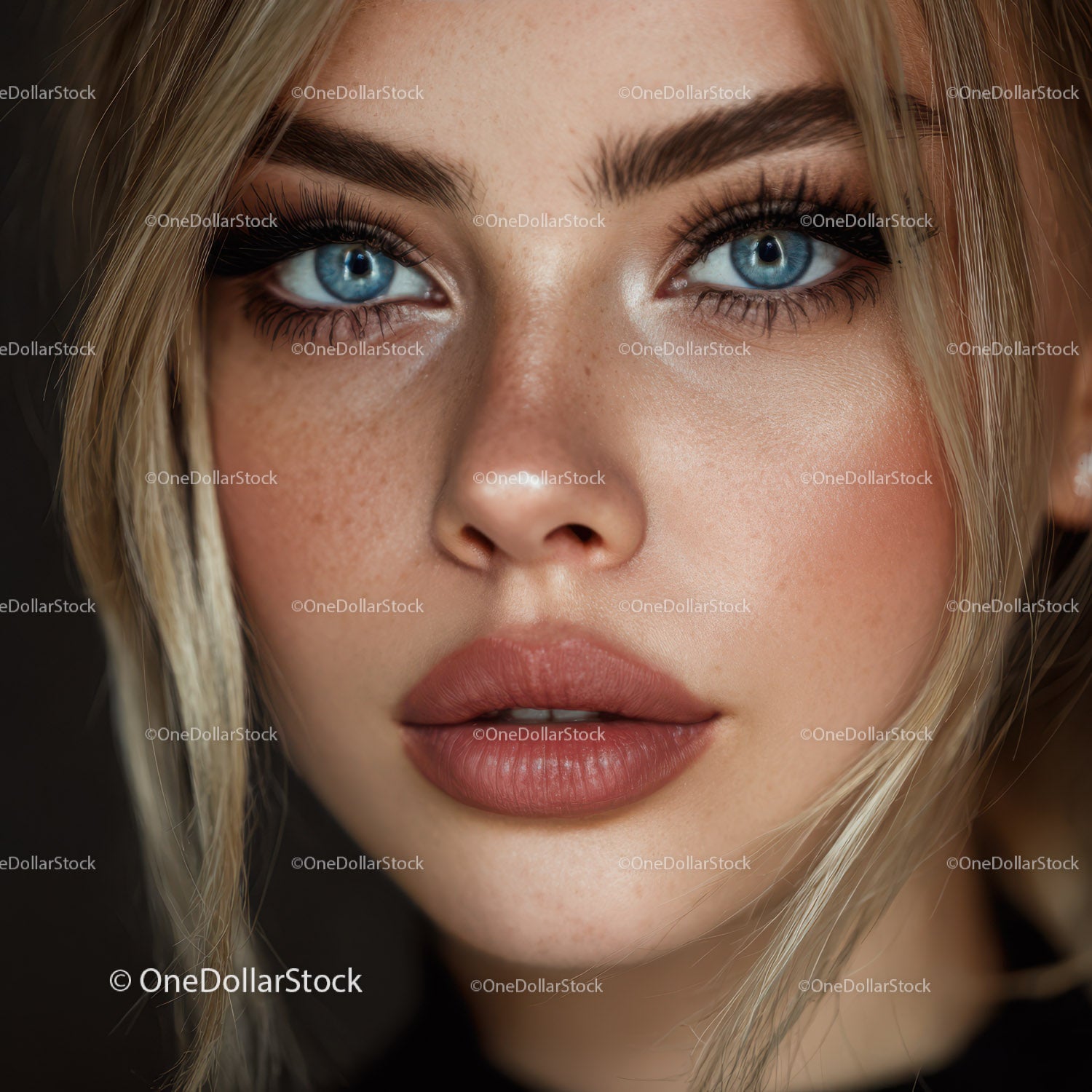 Close Up Portrait of a Woman with Blue Eyes and Natural Makeup