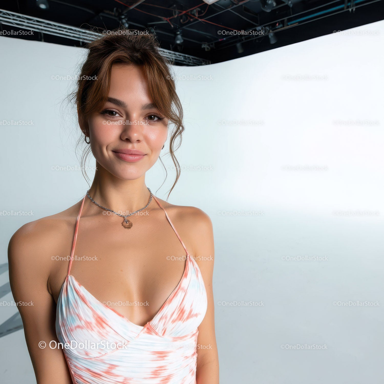 Portrait of a Young Woman in a Colorful Summer Dress