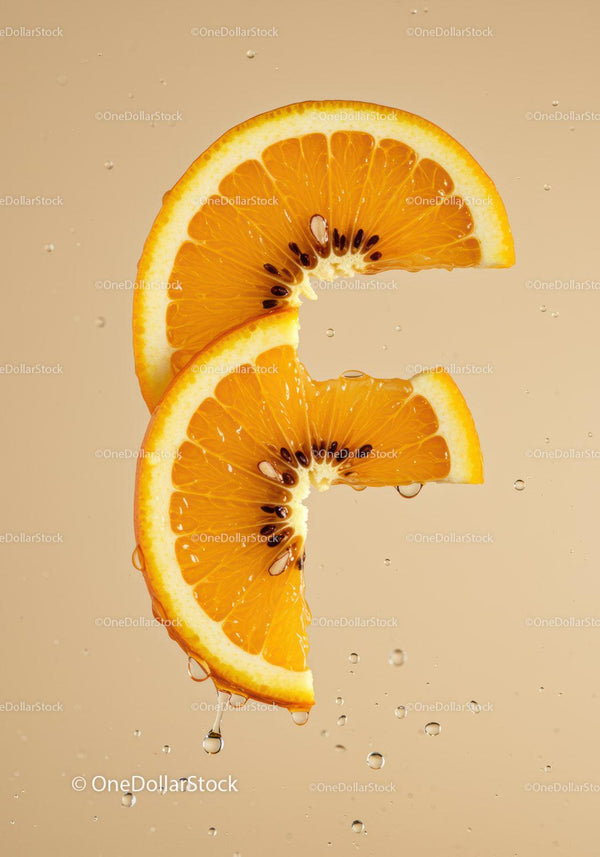 Fresh Orange Slices with Water Droplets on Neutral Background