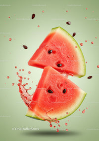 Fresh watermelon slices with juicy splash on light background