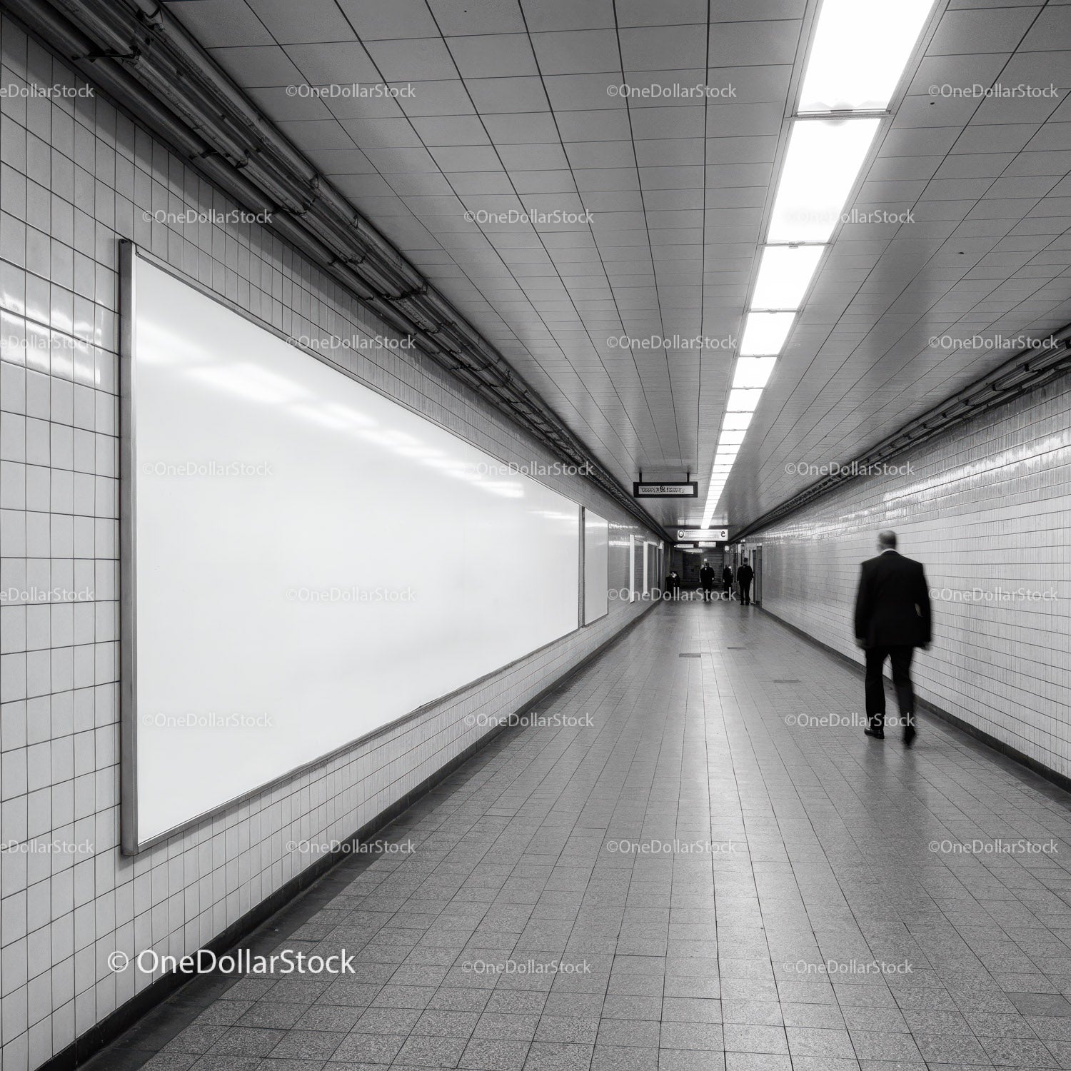 Underground Subway Tunnel with Modern Design and Fluorescent Lighting