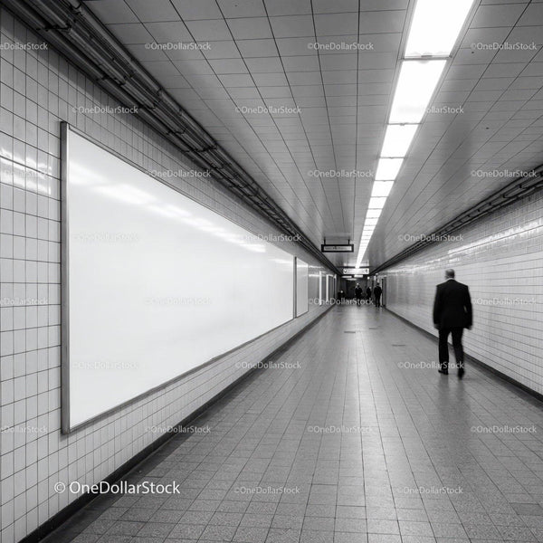 Underground Subway Tunnel with Modern Design and Fluorescent Lighting JPG Mockup Image