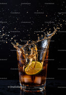 Refreshing Soda Splash with Lime Slice and Ice Cubes