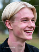 Happy young man laughing outdoors with natural light