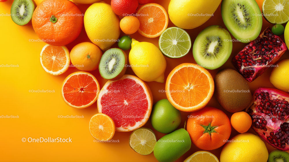 Vibrant Assorted Fruits Citrus Kiwi Pomegranate Lime for Healthy Eating