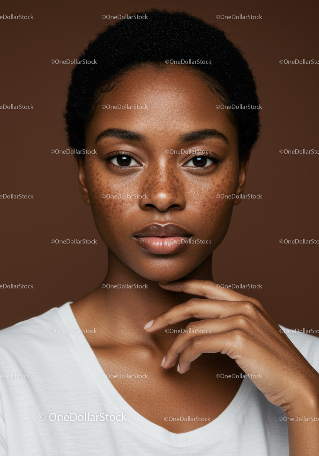 Close-up Portrait of an African Woman with Freckles and Natural Beauty