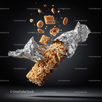 Crispy granola bar popping out of foil wrapper