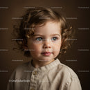 Curly young child with freckles looking aside indoors