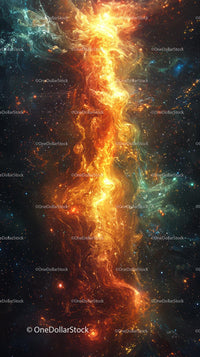 Vivid Cosmic Explosion with Fiery Nebula and Starfield