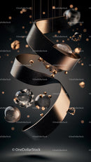 Abstract Metallic Ribbon with Floating Gems and Particles