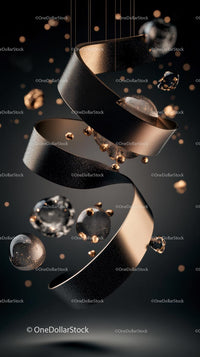 Abstract Metallic Ribbon with Floating Gems and Particles