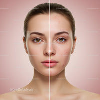 Close-up of a Young Woman's Face Showing Skin Before and After Acne Treatment
