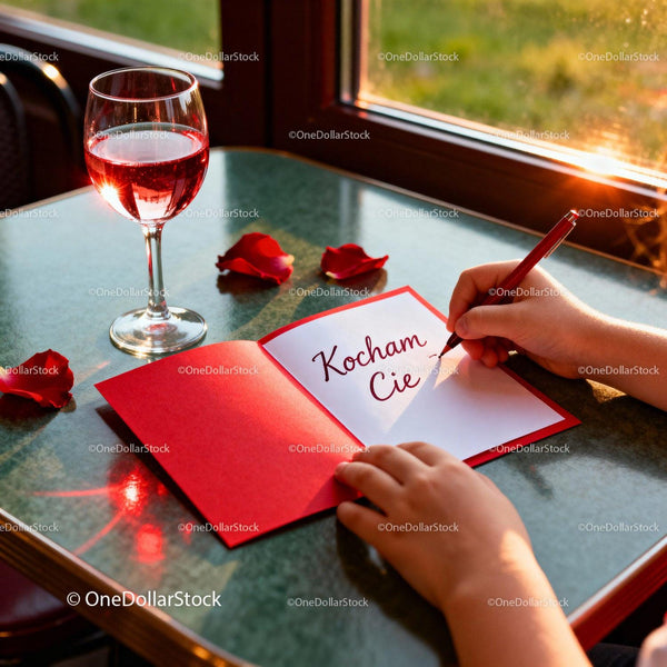 Writing a Romantic Valentine's Card Beside Rose Petals