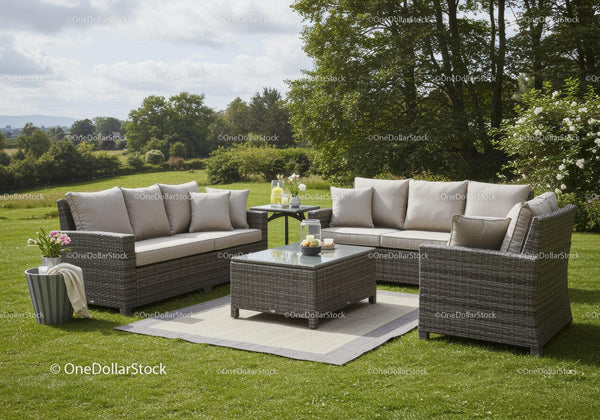 Elegant Garden Outdoor Sofa Set with Cushions and Coffee Table