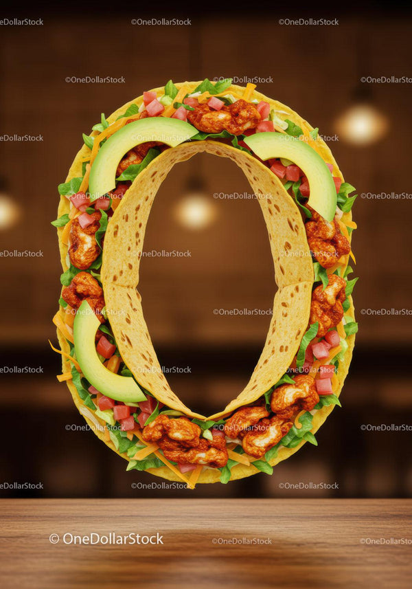 Taco shaped as number zero with fresh ingredients