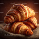 Fresh Croissants with Golden Crust on Rustic Bakery Table