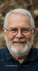 Smiling elderly man with white beard and glasses