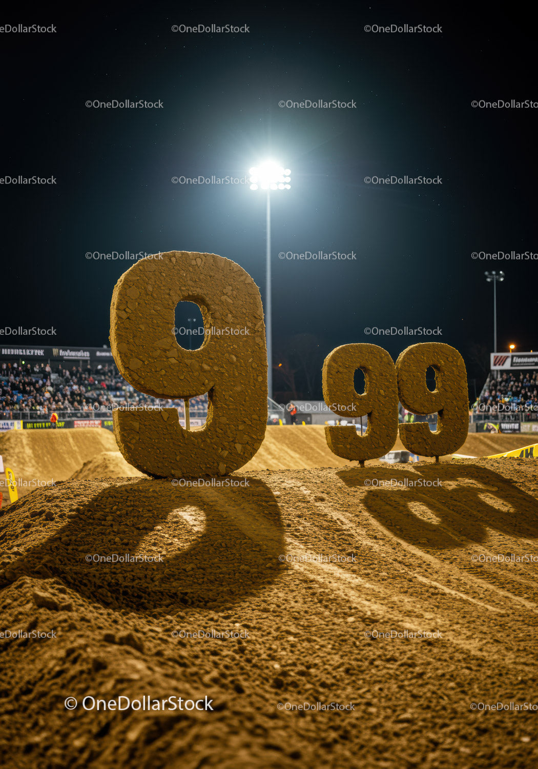 Large Number Markers on Dirt Race Track at Night