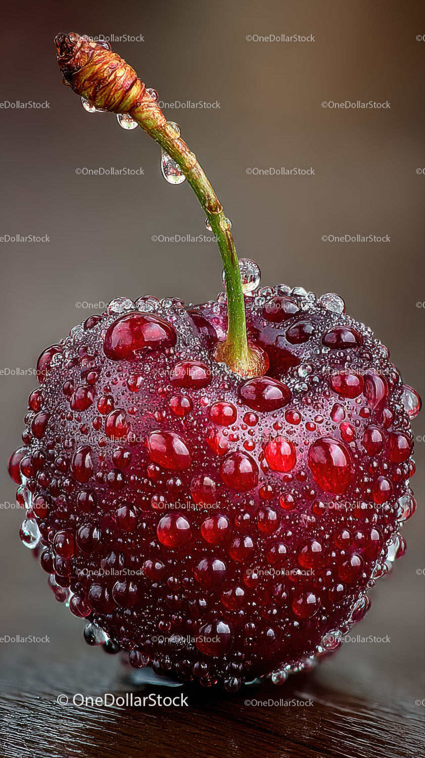 Close-Up of Juicy Ripe Cherry with Water Droplets