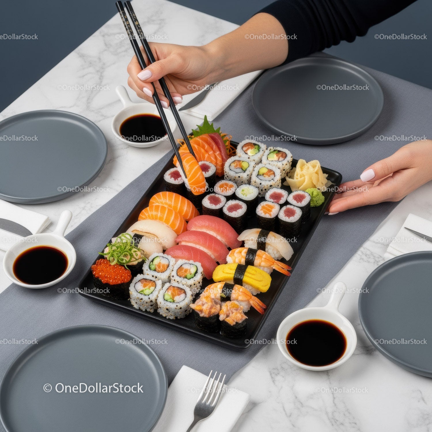 Assorted Sushi Platter with Nigiri and Maki Rolls for Elegant Dining