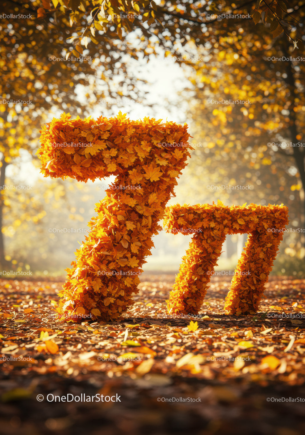 Autumn Leaves Forming Number Seventy Seven Outdoors