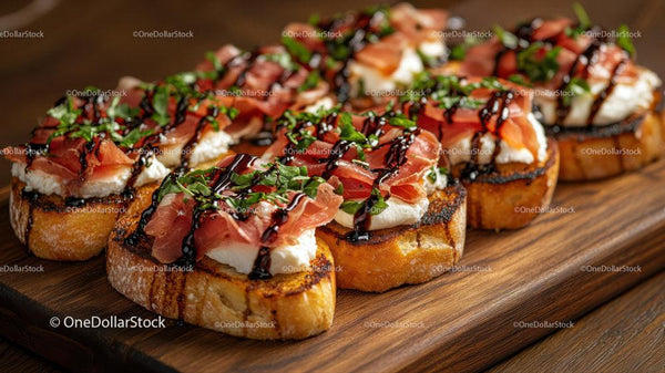 Gourmet Bruschetta z Prosciutto i Świeżą Bazylią
