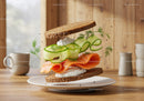 Fresh salmon and cucumber sandwich with dill and cream cheese