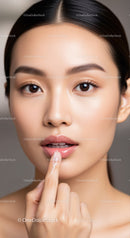 Young Woman with Flawless Skin and Glossy Lips Close-Up Portrait