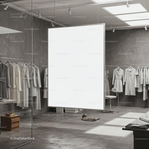 Minimalist Fashion Studio with Neutral Clothing Collection JPG Mockup Image
