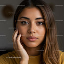 Close-up Portrait of a Beautiful Woman with Hazel Eyes and Brown Hair