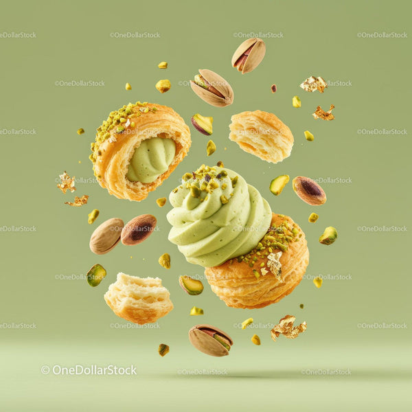Pistachio Cream Filled Choux Pastry with Nuts