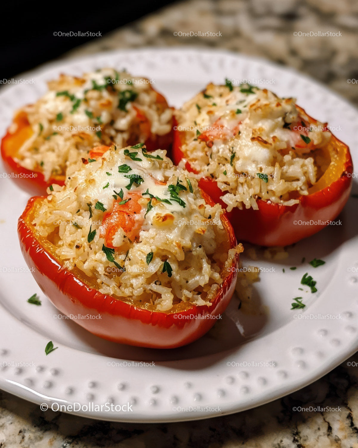 Baked Red Peppers Stuffed with Rice and Shrimp for Gourmet Meal