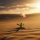 Delicate flower blooming alone in vast desert sands