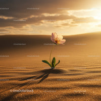 Delicate flower blooming alone in vast desert sands