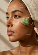Young Woman Receiving Facial Massage with Jade Roller for Glowing Skin