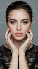 Portrait of a Young Woman with Blue Eyes and Elegant Makeup