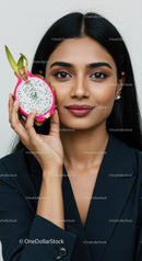 Elegant Woman Holding Fresh Dragon Fruit for Healthy Lifestyle Promotion